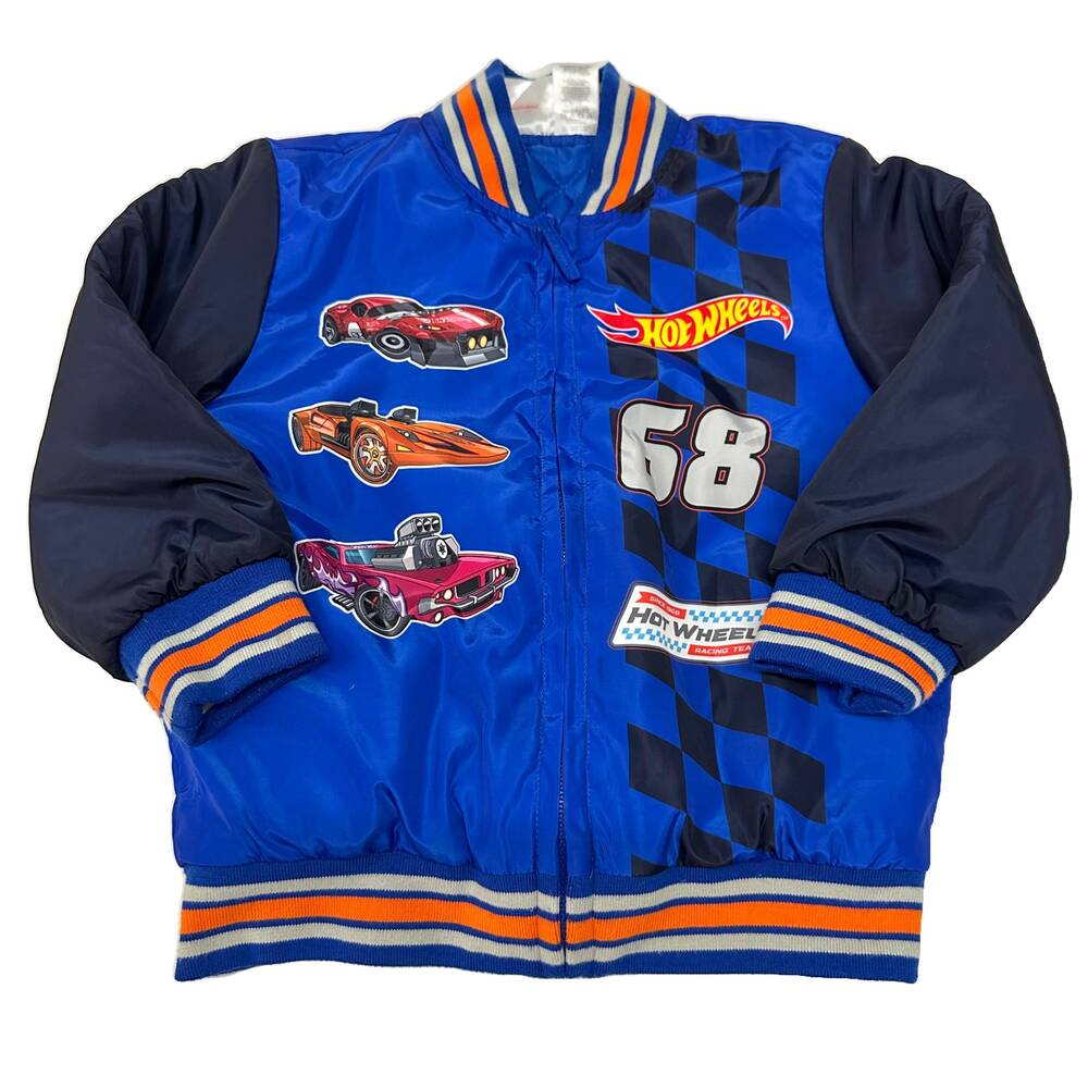 Hot Wheels Boys Jacket Size 4 Blue Racing Bomber Zip Up Coat